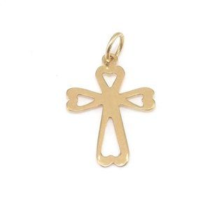 14K Yellow Gold Heart Cross Charm Pendant